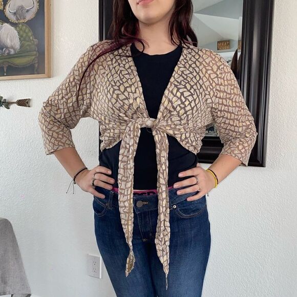 Travelers Collection By Chico's Womens Geometric Tie Front Bolero Jacket Size 2 - Picture 8 of 11